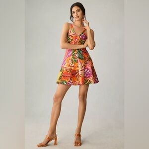 NWT Anthro Maeve Tropical Printed Ruched Mini Dress Size 10